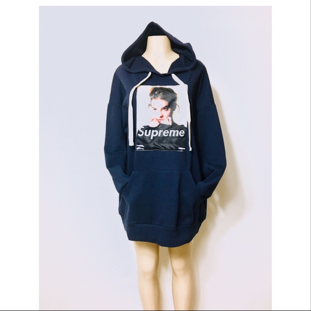 Modern style and revamped supreme patch hoodie.